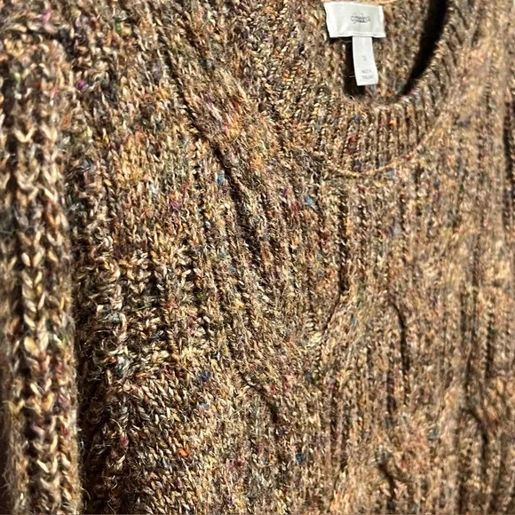 cj banks classic warm brown rainbow flecked cable-knit rustic crewneck sweater - Picture 2 of 7